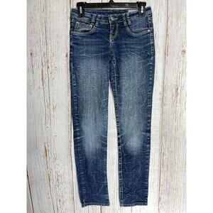 Y2K 2000s Crissa Skinny Jeans Junior Size 5 Dark Blue Wash Denim Low Rise Retro